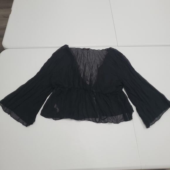 Y2K 90s Whimsigoth Fairy Grunge Blouse Womens 3XL Black Sheer Tie Front Beaded - Picture 5 of 9